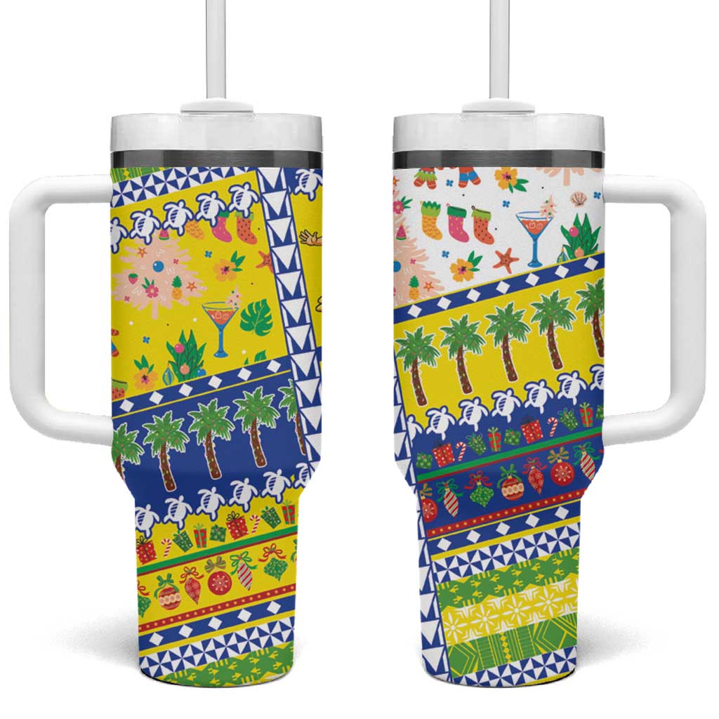 New Caledonia Christmas Tumbler With Handle Festive Beach Vibes LT05 One Size: 40 oz Yellow - Polynesian Pride