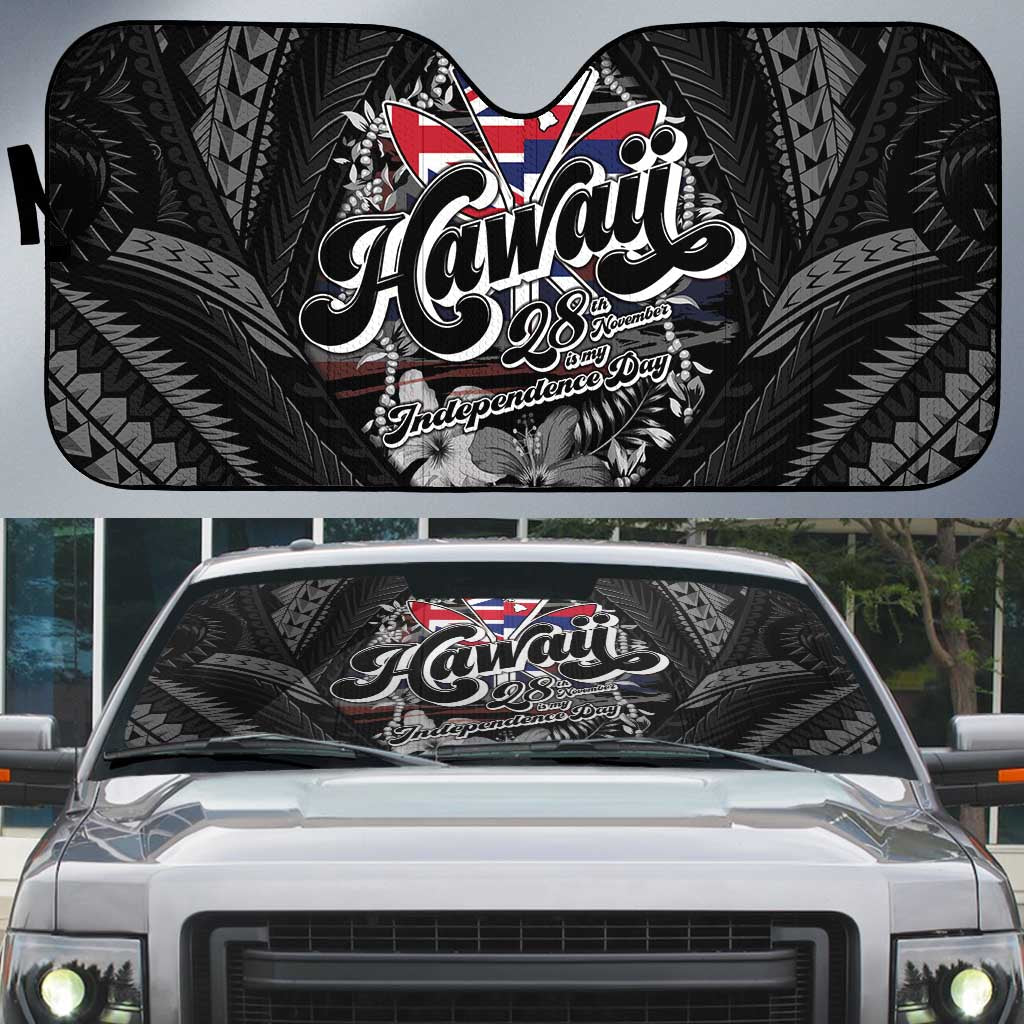 Hawaii November 28th Auto Sun Shade Kanaka Maoli Tribal Pattern LT05 Black - Polynesian Pride