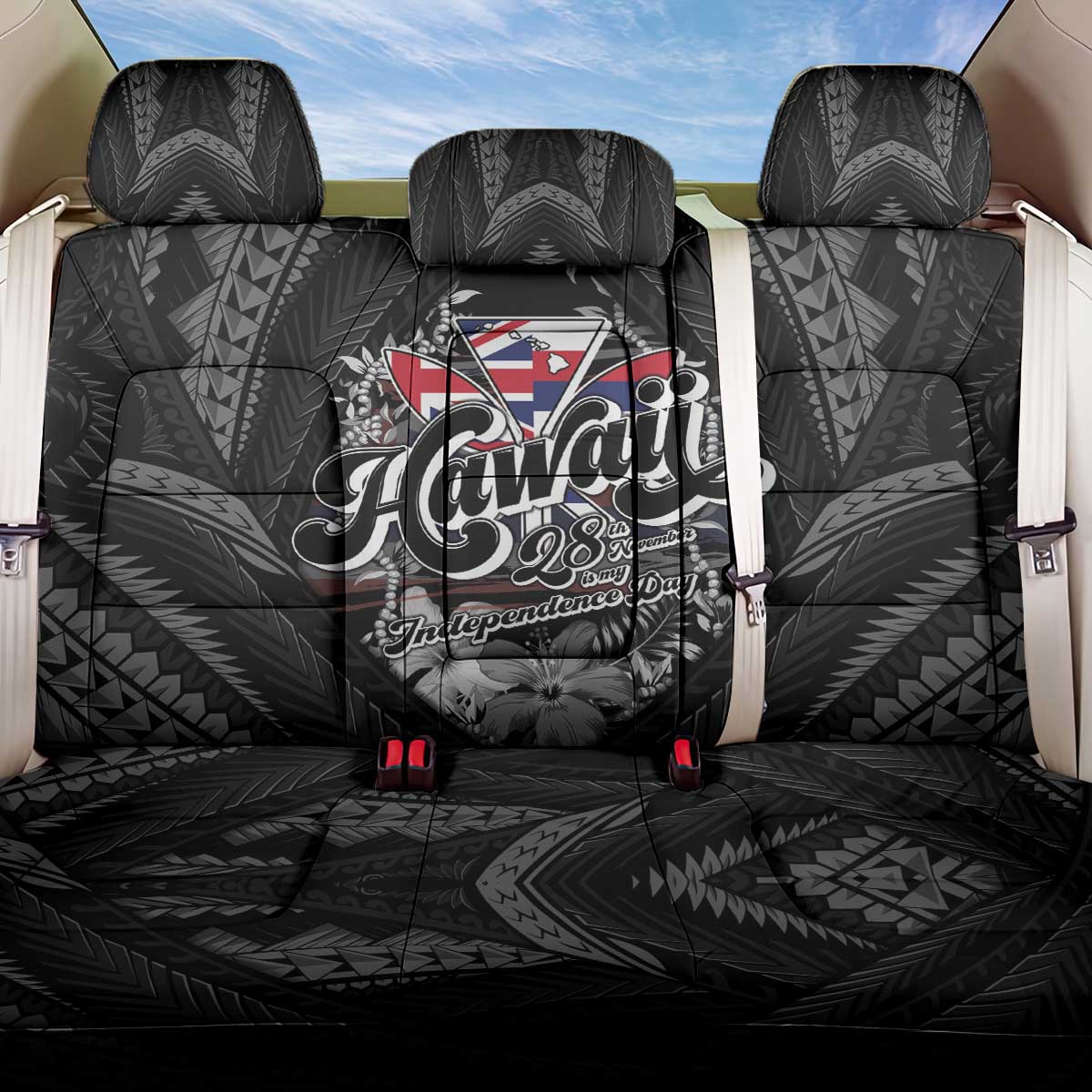 Hawaii November 28th Back Car Seat Cover Kanaka Maoli Tribal Pattern LT05 One Size Black - Polynesian Pride