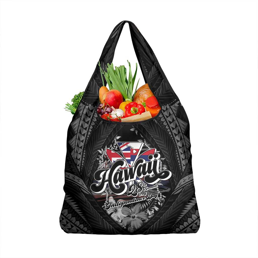 Hawaii November 28th Grocery Bag Kanaka Maoli Tribal Pattern LT05 1-pack One Size Black - Polynesian Pride