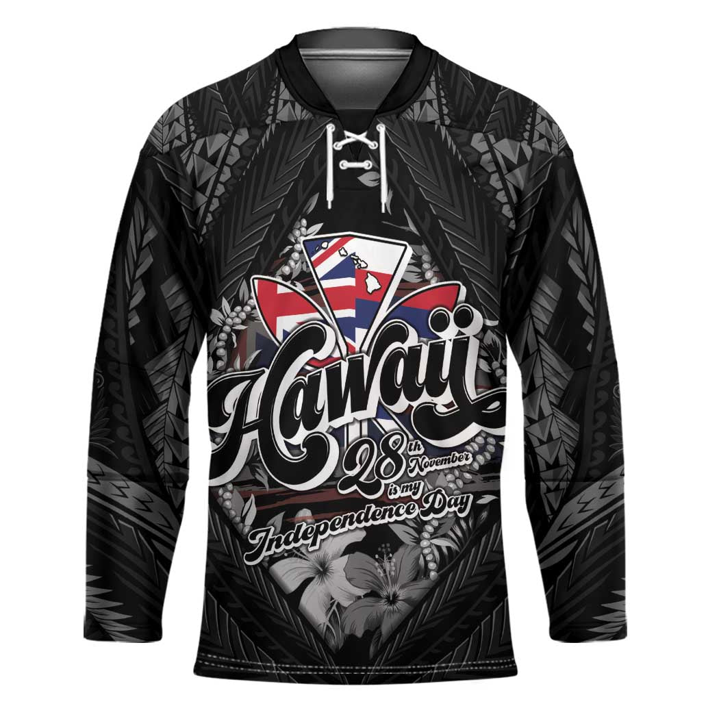 Hawaii November 28th Hockey Jersey Kanaka Maoli Tribal Pattern LT05 Unisex Black - Polynesian Pride