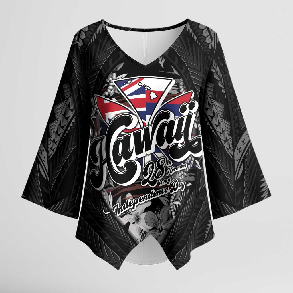 Hawaii November 28th Kimono Sleeve Blouse Kanaka Maoli Tribal Pattern LT05 Female Black - Polynesian Pride