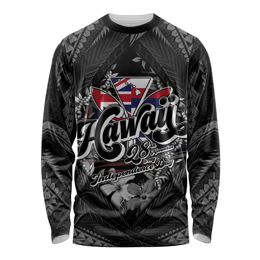 Hawaii November 28th Long Sleeve Shirt Kanaka Maoli Tribal Pattern LT05 Unisex Black - Polynesian Pride