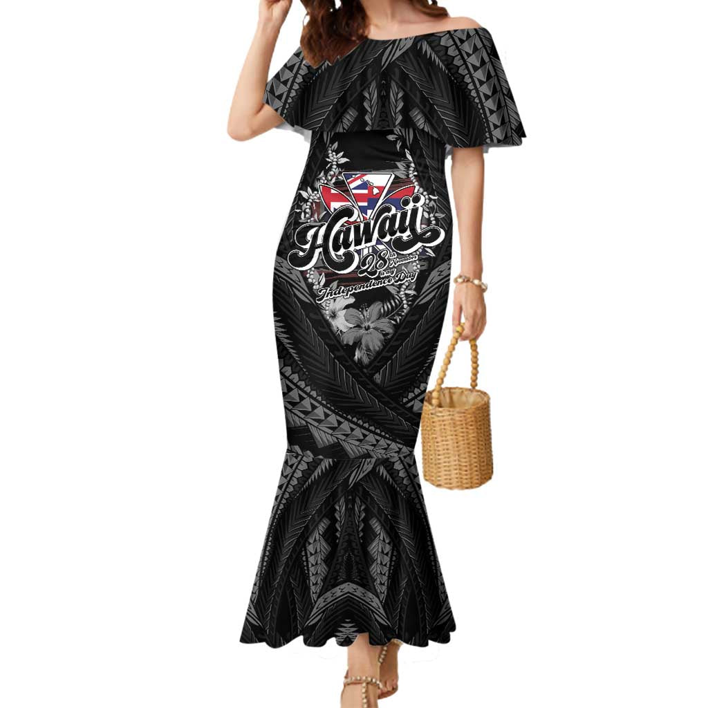 Hawaii November 28th Mermaid Dress Kanaka Maoli Tribal Pattern LT05 Women Black - Polynesian Pride