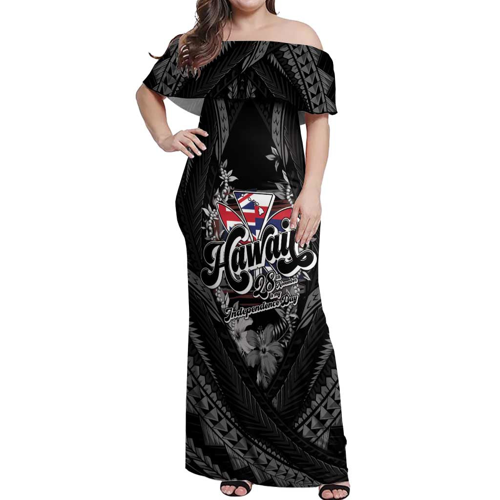 Hawaii November 28th Off Shoulder Maxi Dress Kanaka Maoli Tribal Pattern LT05 Women Black - Polynesian Pride