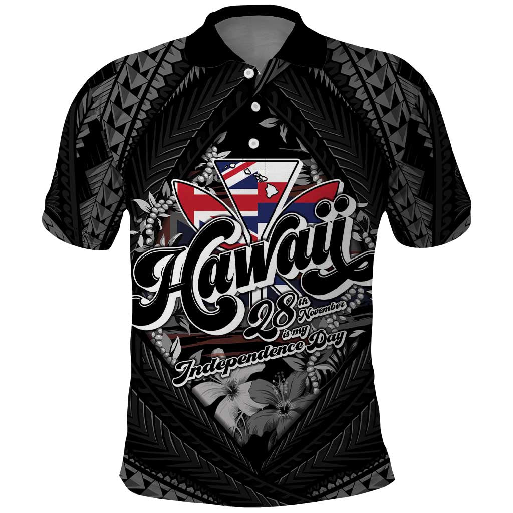 Hawaii November 28th Polo Shirt Kanaka Maoli Tribal Pattern LT05 Black - Polynesian Pride