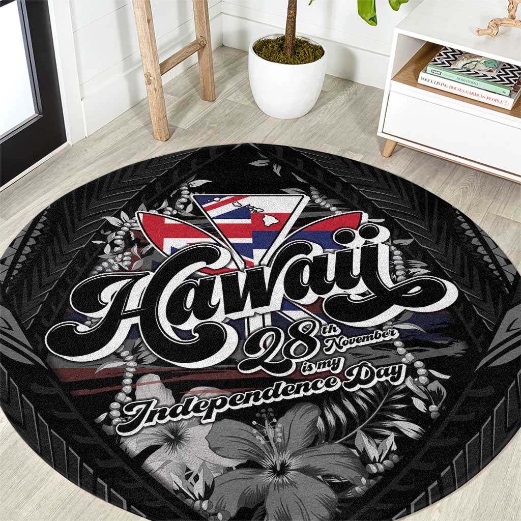 Hawaii November 28th Round Carpet Kanaka Maoli Tribal Pattern LT05 Black - Polynesian Pride