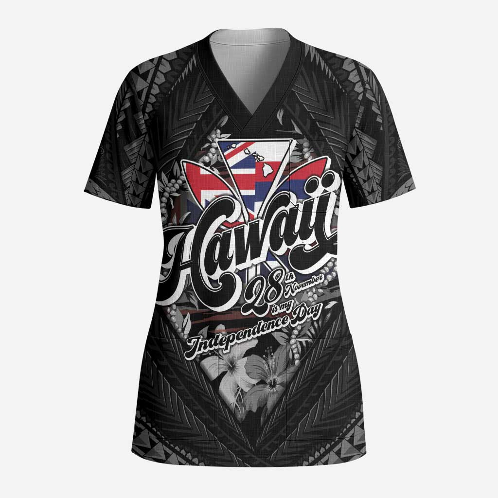Hawaii November 28th Scrub Top Kanaka Maoli Tribal Pattern LT05 Adult Black - Polynesian Pride