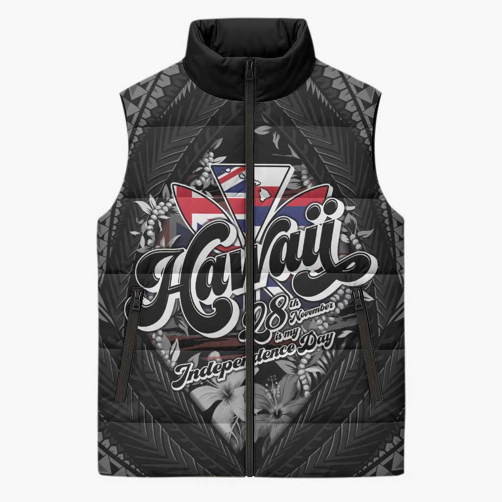 Hawaii November 28th Sleeveless Puffer Jacket Kanaka Maoli Tribal Pattern LT05 Unisex Black - Polynesian Pride