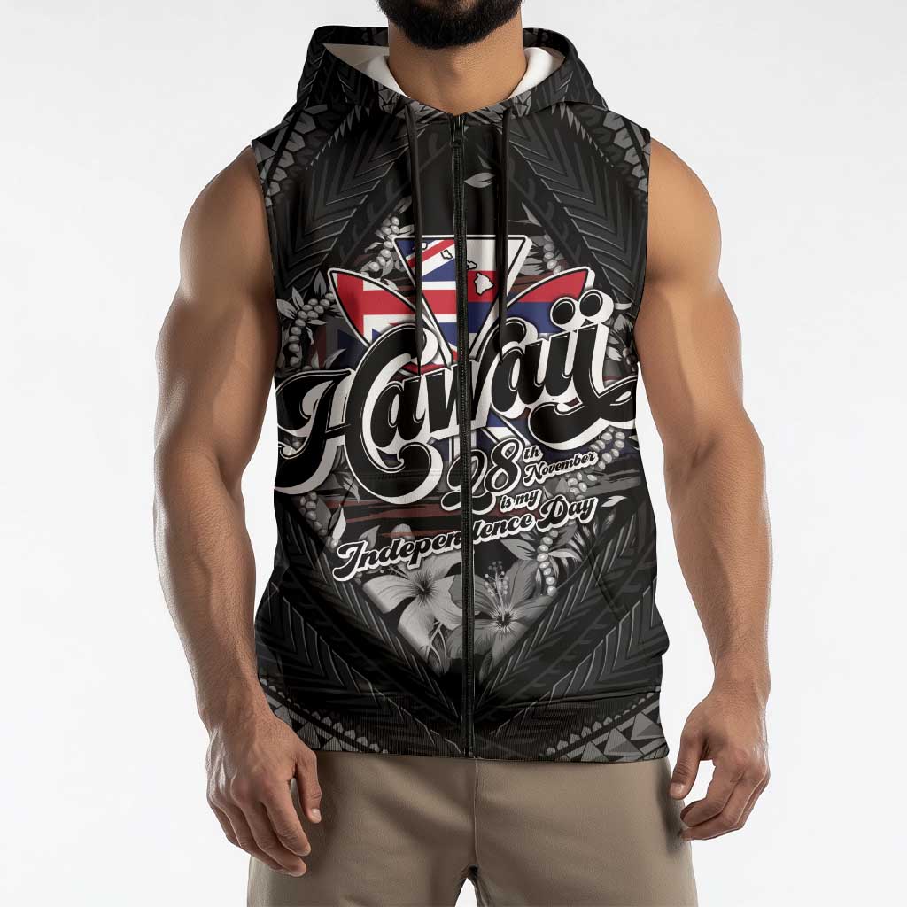 Hawaii November 28th Sleeveless Zip Hoodie Kanaka Maoli Tribal Pattern LT05 - Polynesian Pride