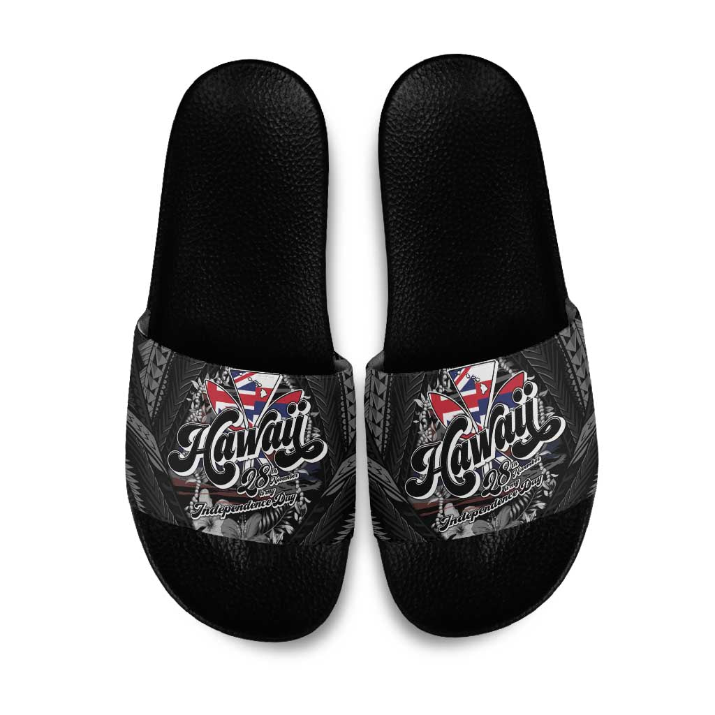 Hawaii November 28th Slide Sandals Kanaka Maoli Tribal Pattern LT05 Black - Polynesian Pride