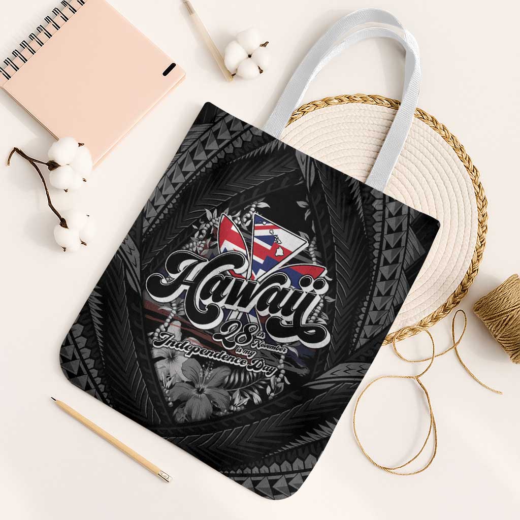 Hawaii November 28th Tote Bag Kanaka Maoli Tribal Pattern LT05 White Strap One Size Black - Polynesian Pride