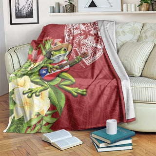 Puerto Rico Coqui Frog Blanket Tropical Flowers Polynesian Style LT05 - Youth / 110cm x 140cm / Red