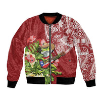 Puerto Rico Coqui Frog Bomber Jacket Tropical Flowers Polynesian Style LT05 Unisex Red - Polynesian Pride