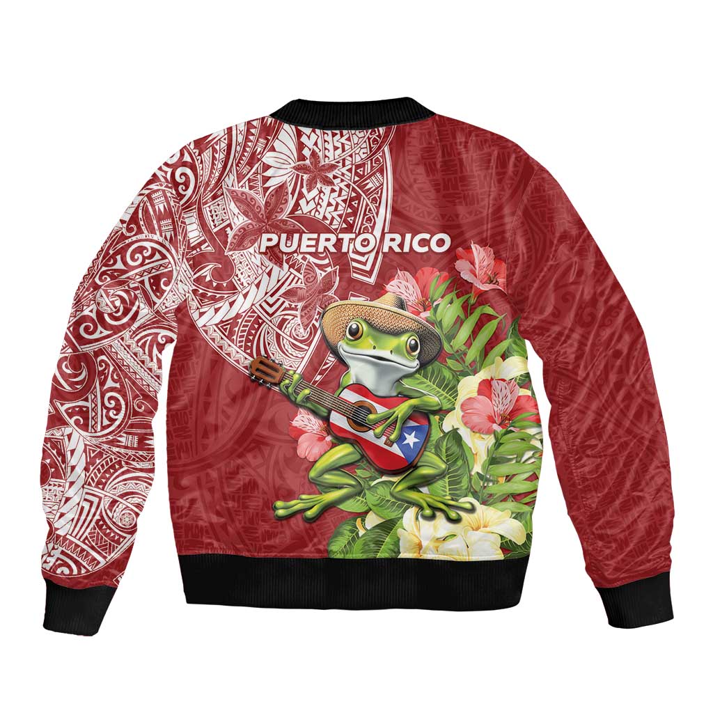 Puerto Rico Coqui Frog Bomber Jacket Tropical Flowers Polynesian Style LT05 - Polynesian Pride