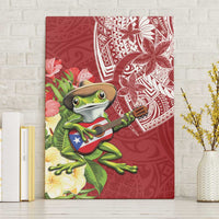 Puerto Rico Coqui Frog Canvas Wall Art Tropical Flowers Polynesian Style LT05 Without Frame Red - Polynesian Pride
