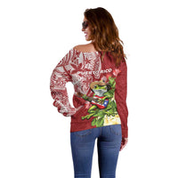 Puerto Rico Coqui Frog Off Shoulder Sweater Tropical Flowers Polynesian Style LT05 - Polynesian Pride