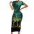 Norfolk Island ANZAC Day Short Sleeve Bodycon Dress Lest We Forget LT05 Long Dress Dark Cyan - Polynesian Pride