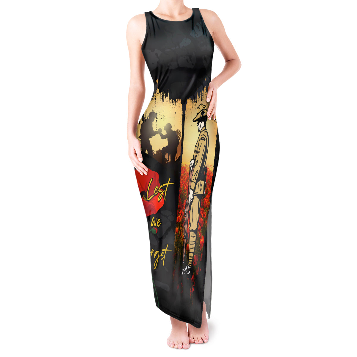 Tokelau ANZAC Day Tank Maxi Dress Lest We Forget LT05 Women Black - Polynesian Pride