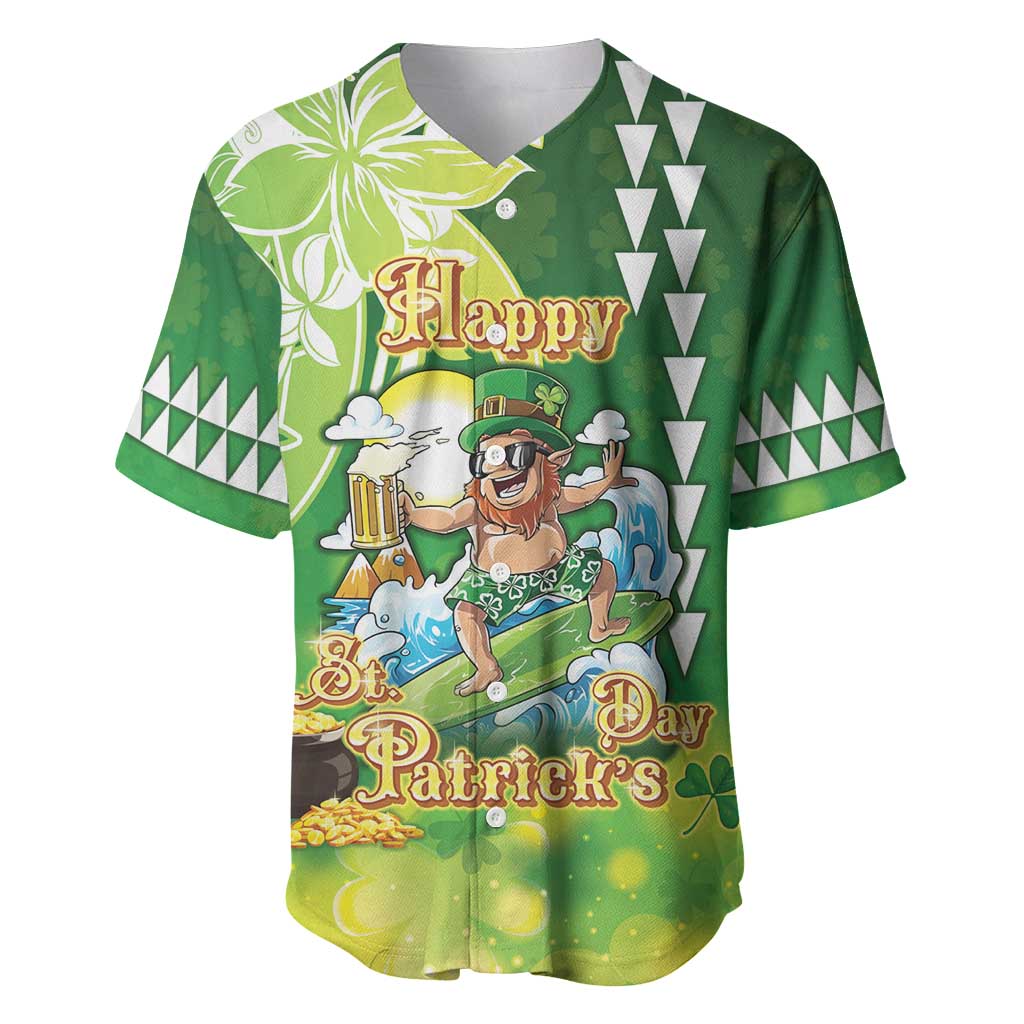 Hawaii Saint Patrick's Day Baseball Jersey Funny Surfing Leprechaun LT05 Green - Polynesian Pride