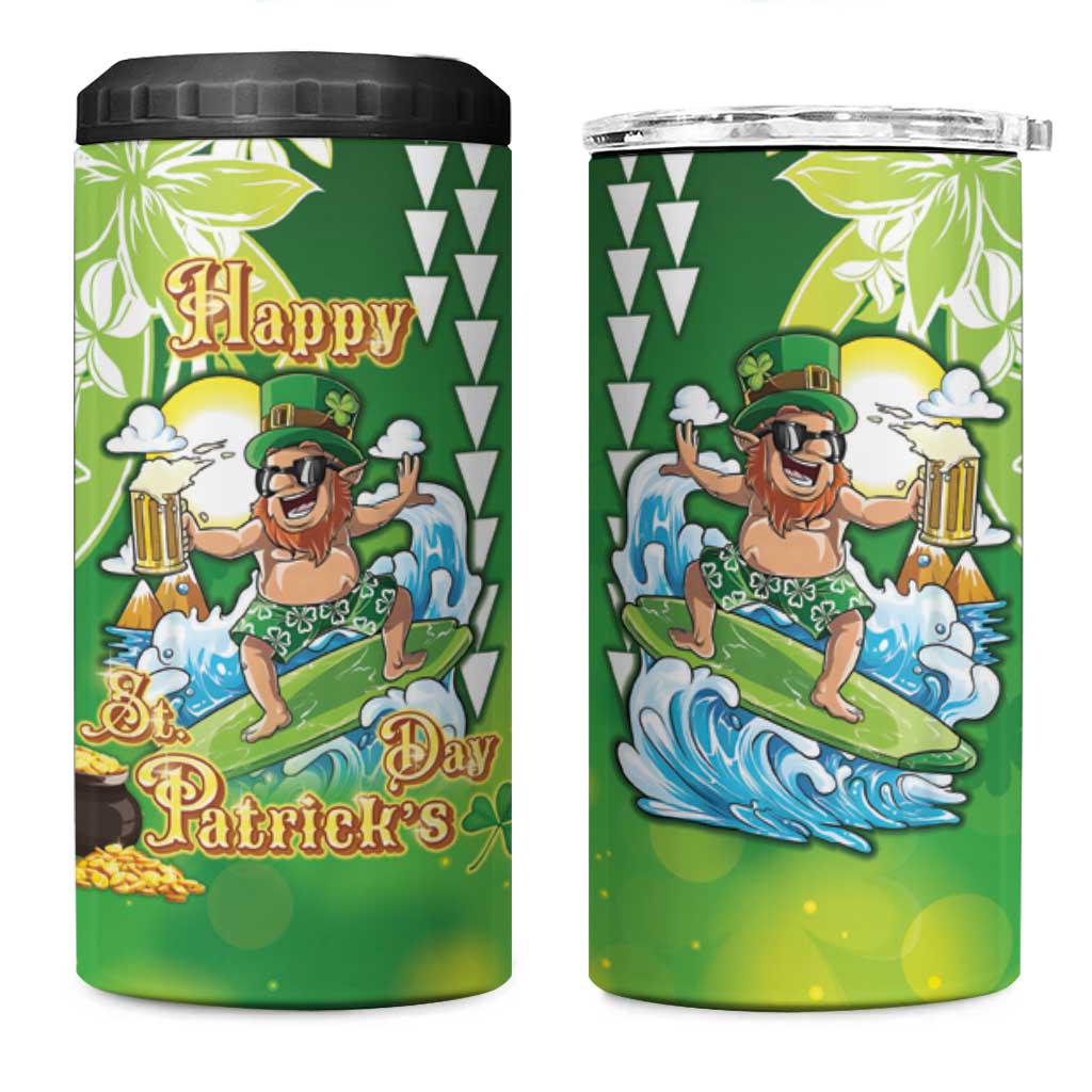 Hawaii Saint Patrick's Day 4 in 1 Can Cooler Tumbler Funny Surfing Leprechaun LT05 One Size: 16 oz Green - Polynesian Pride