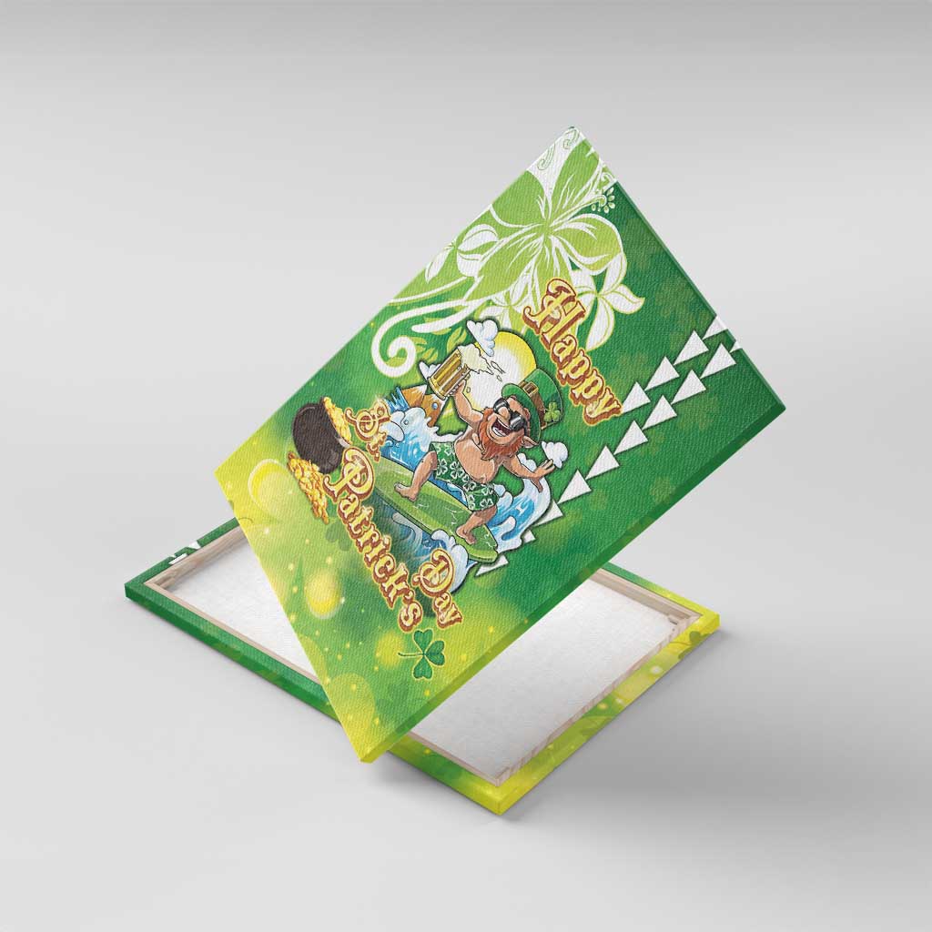 Hawaii Saint Patrick's Day Canvas Wall Art Funny Surfing Leprechaun LT05 With Frame Green - Polynesian Pride