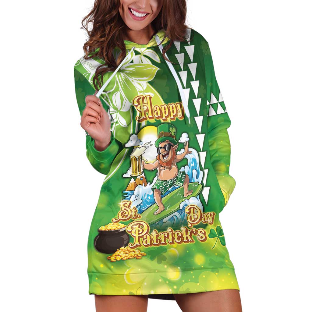 Hawaii Saint Patrick's Day Hoodie Dress Funny Surfing Leprechaun LT05 Green - Polynesian Pride