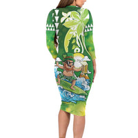 Hawaii Saint Patrick's Day Long Sleeve Bodycon Dress Funny Surfing Leprechaun LT05 - Polynesian Pride