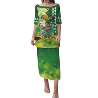 Hawaii Saint Patrick's Day Puletasi Funny Surfing Leprechaun LT05 Long Dress Green - Polynesian Pride