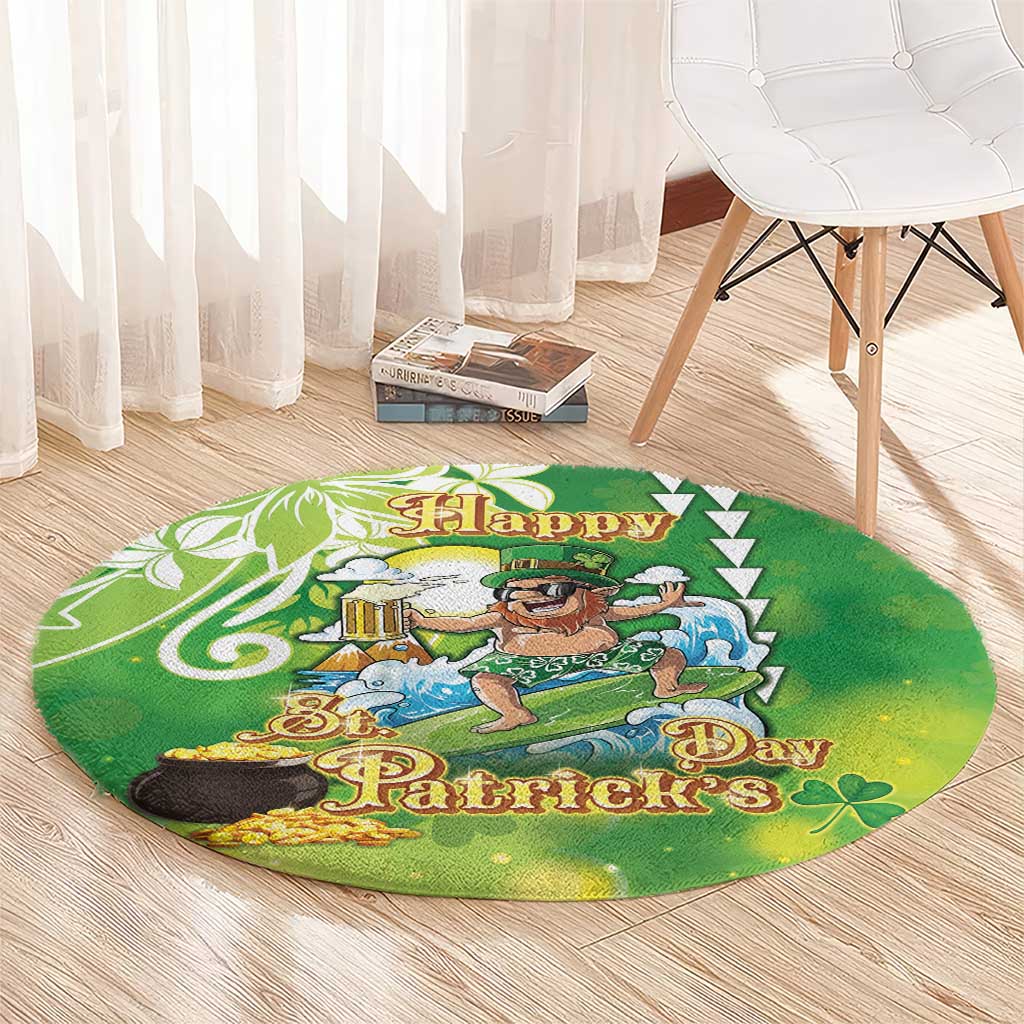 Hawaii Saint Patrick's Day Round Carpet Funny Surfing Leprechaun LT05 - Polynesian Pride