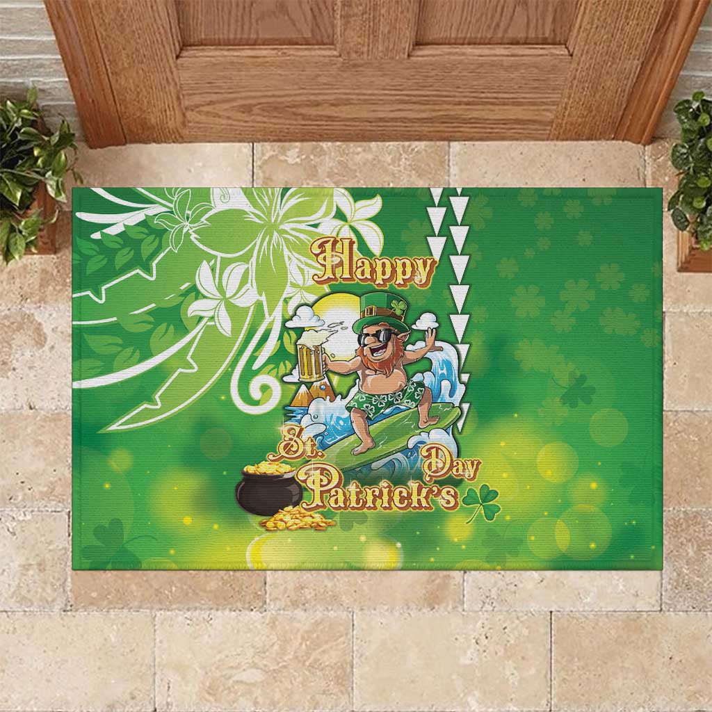 Hawaii Saint Patrick's Day Rubber Doormat Funny Surfing Leprechaun LT05 Green - Polynesian Pride