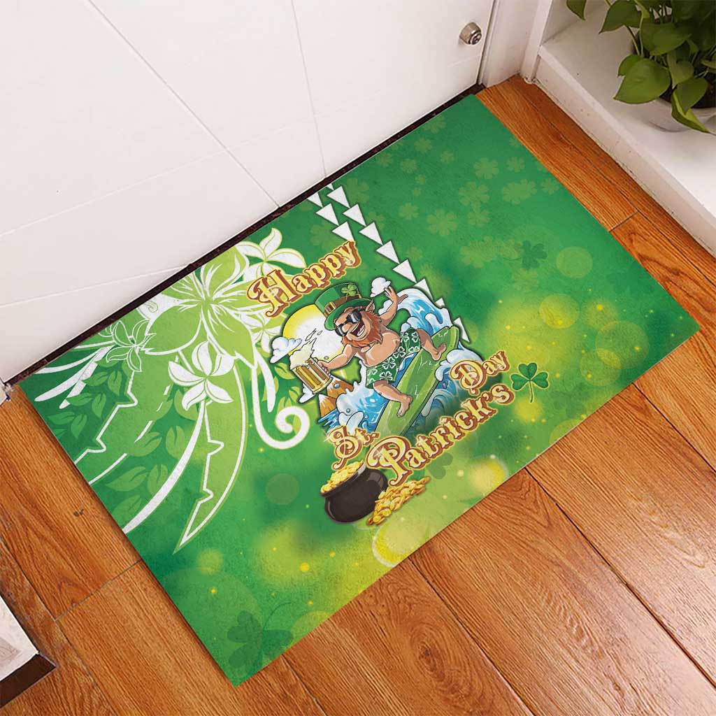 Hawaii Saint Patrick's Day Rubber Doormat Funny Surfing Leprechaun LT05 - Polynesian Pride