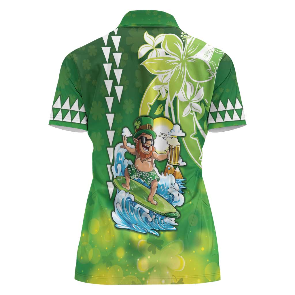 Hawaii Saint Patrick's Day Women Polo Shirt Funny Surfing Leprechaun LT05 - Polynesian Pride