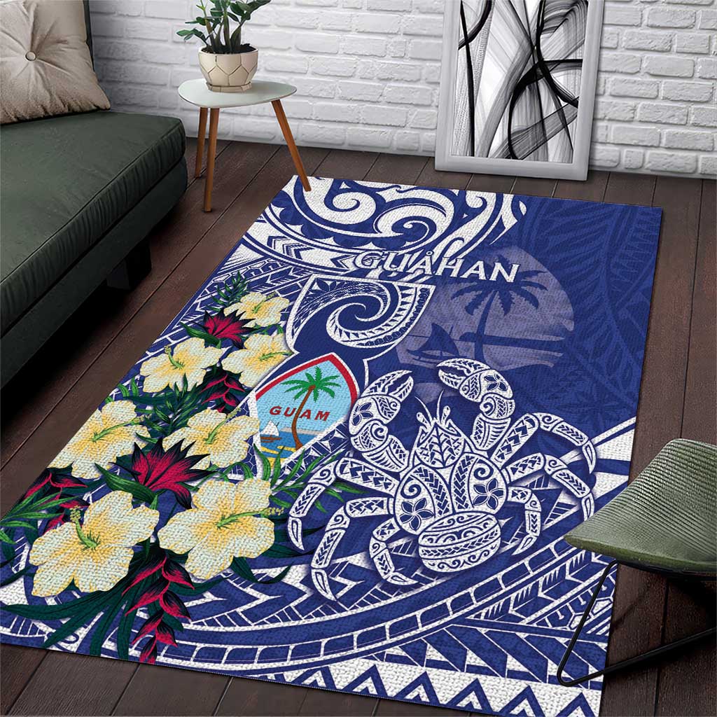 Hafa Adai Guam Area Rug Latte Stone With Coconut Crab LT05 Blue - Polynesian Pride