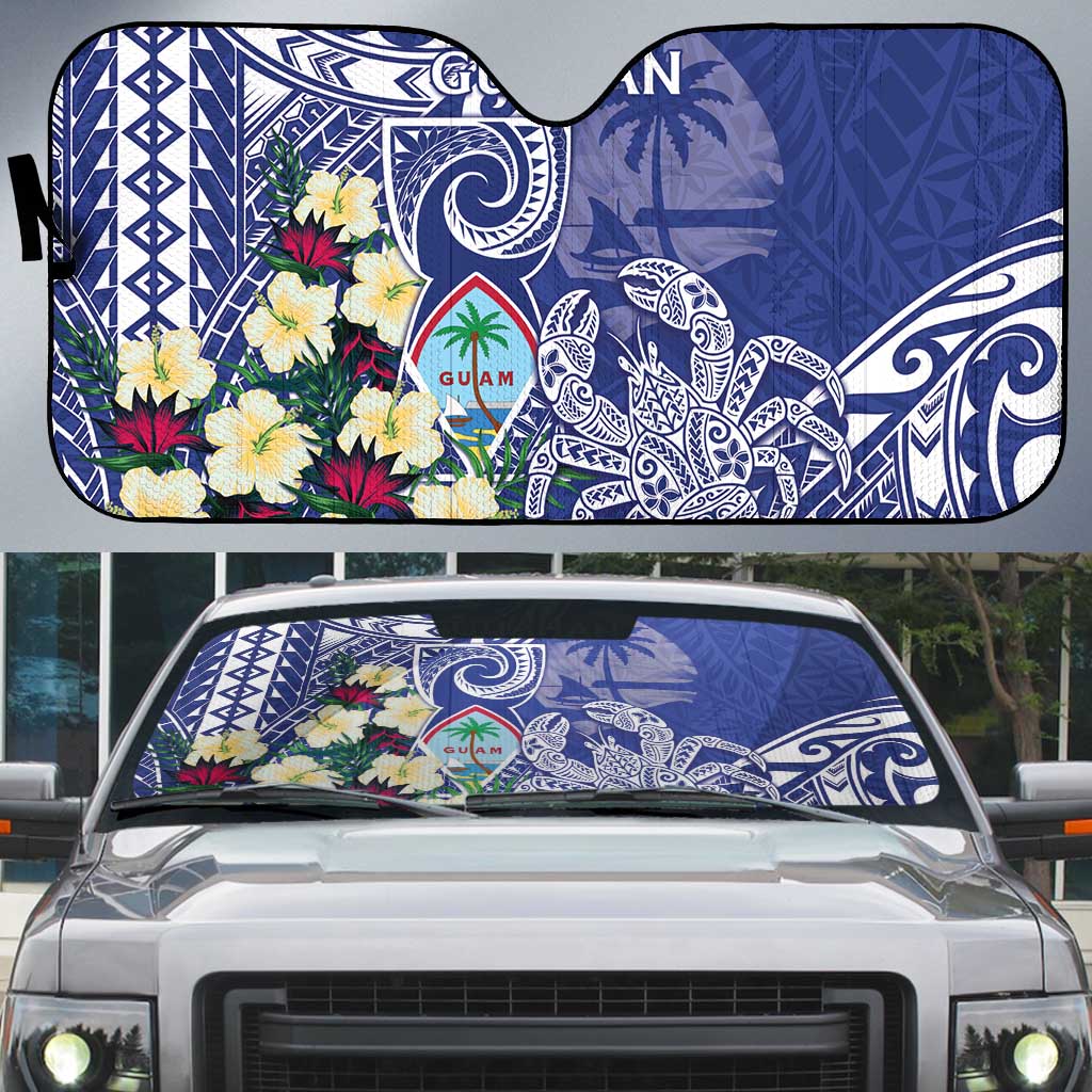 Hafa Adai Guam Auto Sun Shade Latte Stone With Coconut Crab LT05 Blue - Polynesian Pride