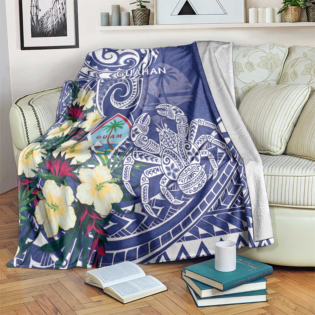 Hafa Adai Guam Blanket Latte Stone With Coconut Crab LT05 Blue - Polynesian Pride
