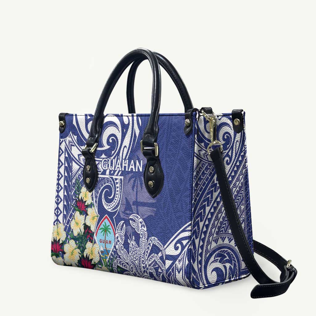 Hafa Adai Guam Leather Bag Latte Stone With Coconut Crab LT05 Blue - Polynesian Pride
