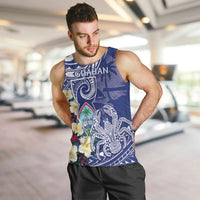 Personalised Hafa Adai Guam Men Tank Top Latte Stone With Coconut Crab LT05 Blue - Polynesian Pride