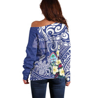 Personalised Hafa Adai Guam Off Shoulder Sweater Latte Stone With Coconut Crab LT05 - Polynesian Pride