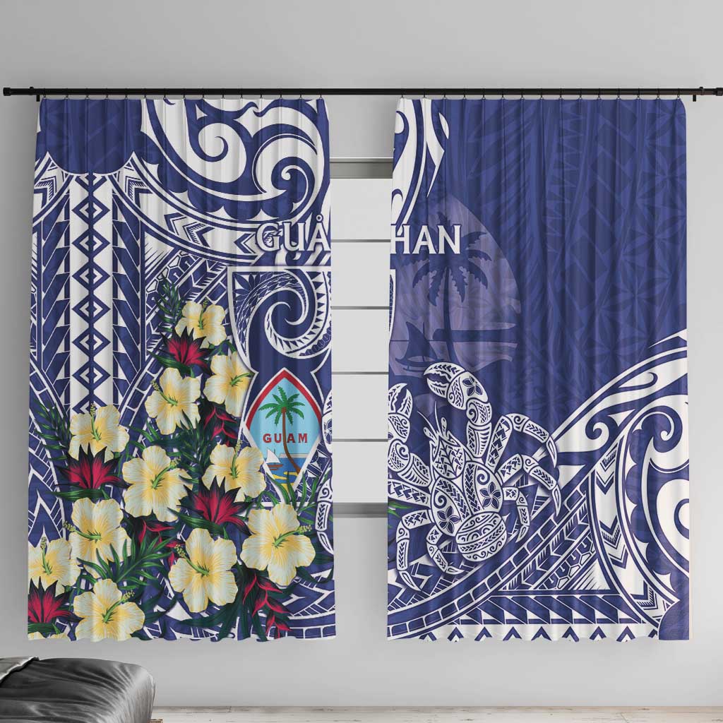 Hafa Adai Guam Window Curtain Latte Stone With Coconut Crab LT05 With Hooks Blue - Polynesian Pride