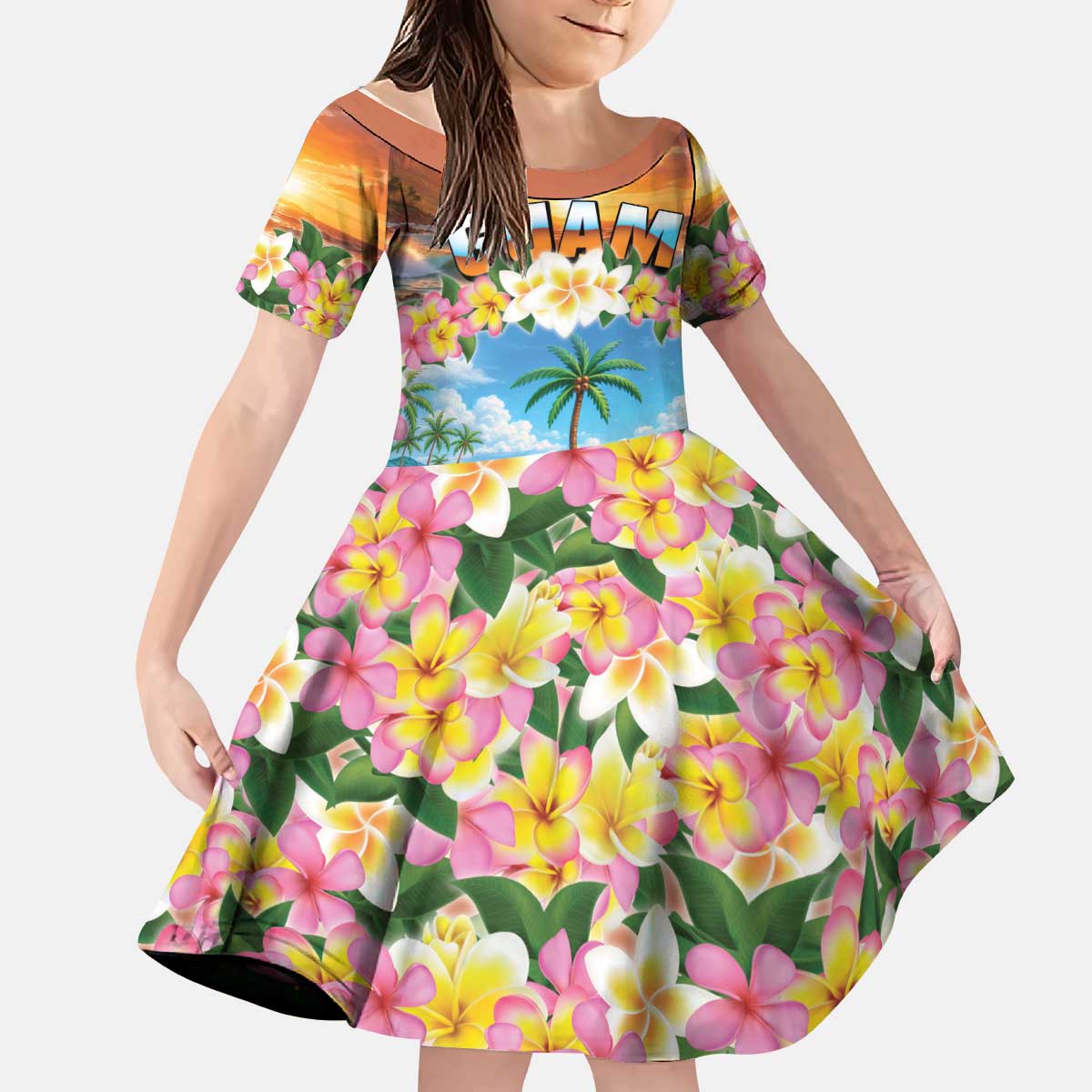 Guam Kid Short Sleeve Dress Eternal Summer Sunset Beach LT05 KID Colorful - Polynesian Pride