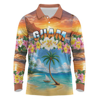 Guam Long Sleeve Polo Shirt Eternal Summer Sunset Beach LT05 Colorful - Polynesian Pride