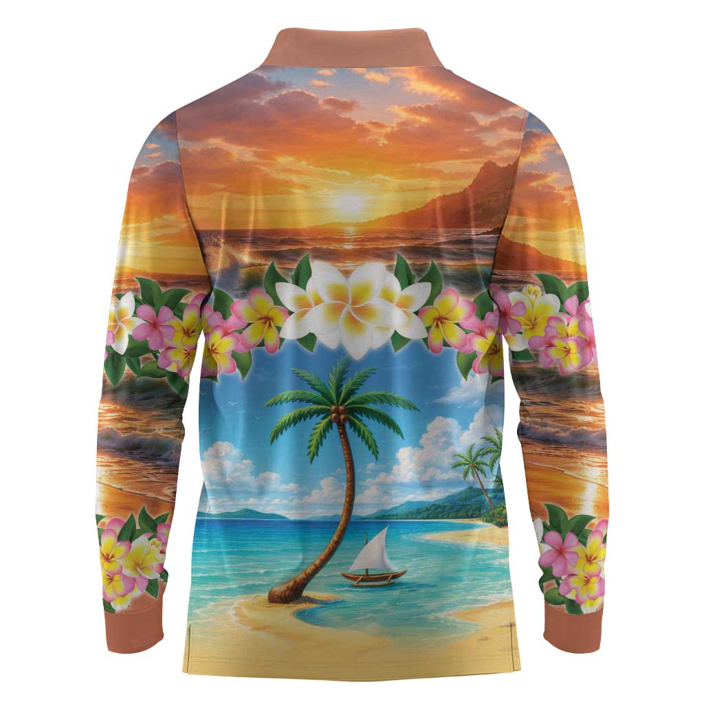 Guam Long Sleeve Polo Shirt Eternal Summer Sunset Beach LT05 - Polynesian Pride