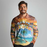 Guam Long Sleeve Polo Shirt Eternal Summer Sunset Beach LT05 - Polynesian Pride