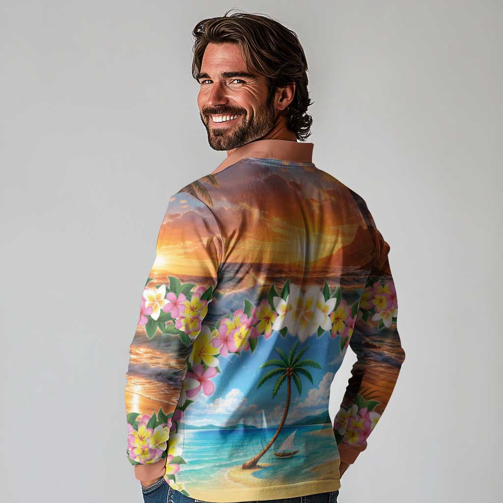 Guam Long Sleeve Polo Shirt Eternal Summer Sunset Beach LT05 - Polynesian Pride