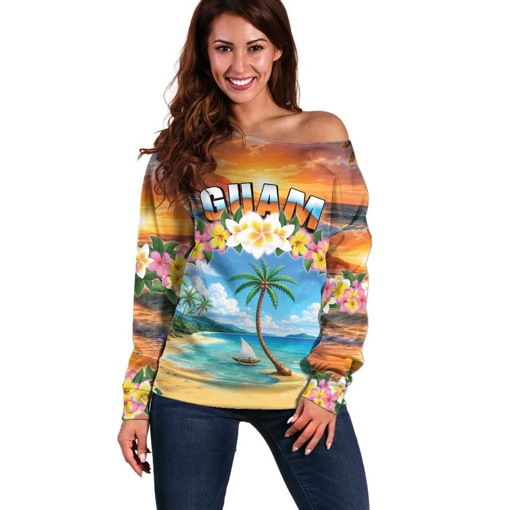 Guam Off Shoulder Sweater Eternal Summer Sunset Beach LT05 Women Colorful - Polynesian Pride