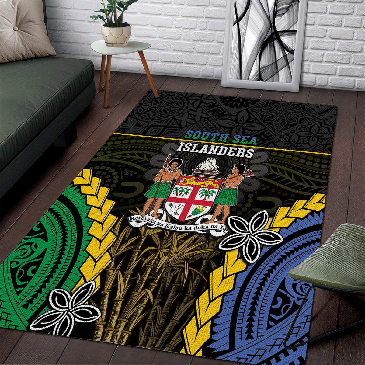 South Sea Islanders And Fiji Area Rug Kanakas Fijian Tapa Pattern LT05 Black - Polynesian Pride