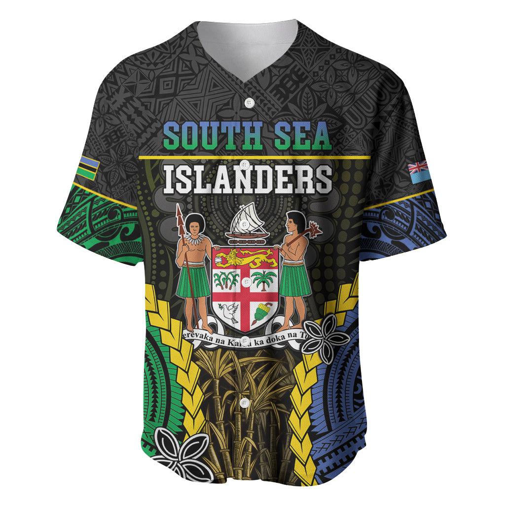 Personalised South Sea Islanders And Fiji Baseball Jersey Kanakas Fijian Tapa Pattern LT05 Black - Polynesian Pride