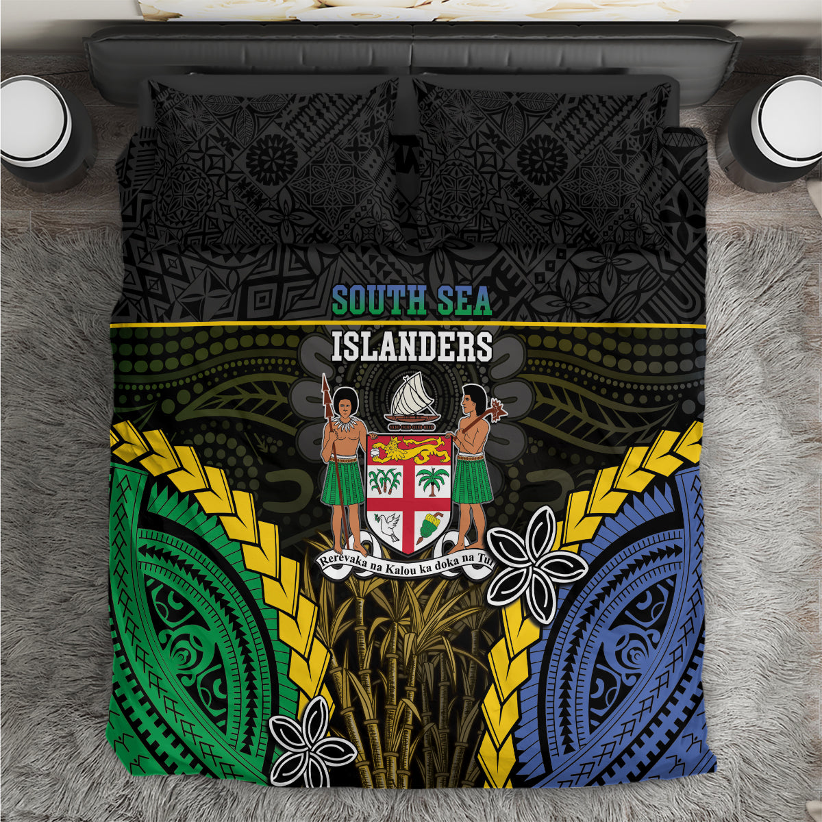 South Sea Islanders And Fiji Bedding Set Kanakas Fijian Tapa Pattern LT05 Black - Polynesian Pride