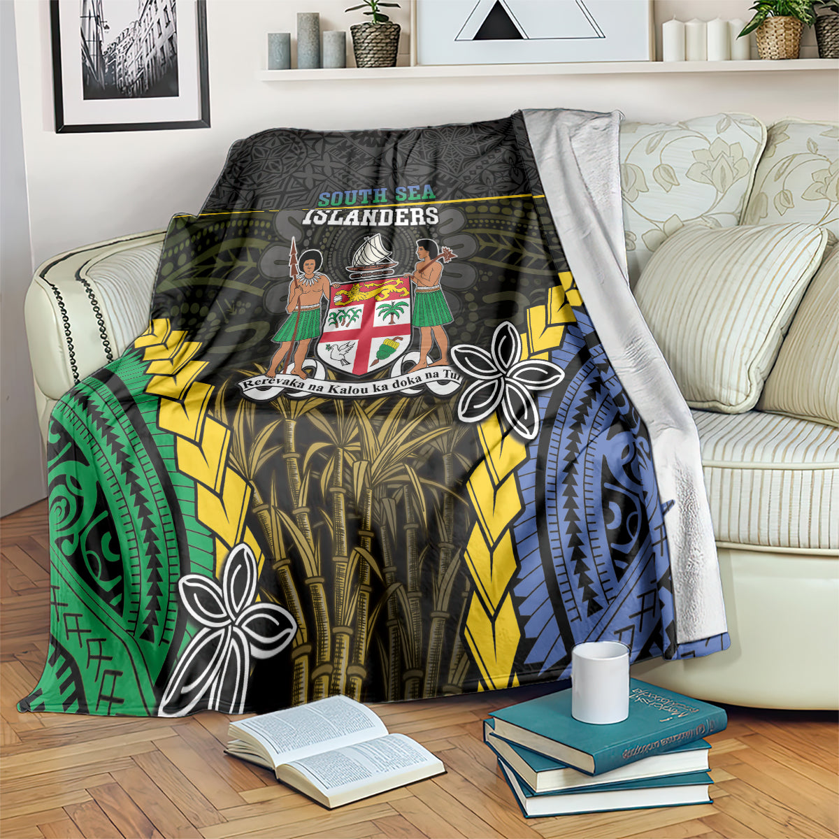 South Sea Islanders And Fiji Blanket Kanakas Fijian Tapa Pattern LT05 Black - Polynesian Pride